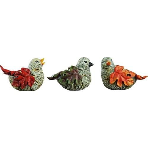 3PCS/SET AMERICAN CREATIVE MAPLE LEAF BIRD FIGURINE ANIMALS STATUE NATURAL RESIN CRAFT SCULPTURE HOME DESK DECOR R1674