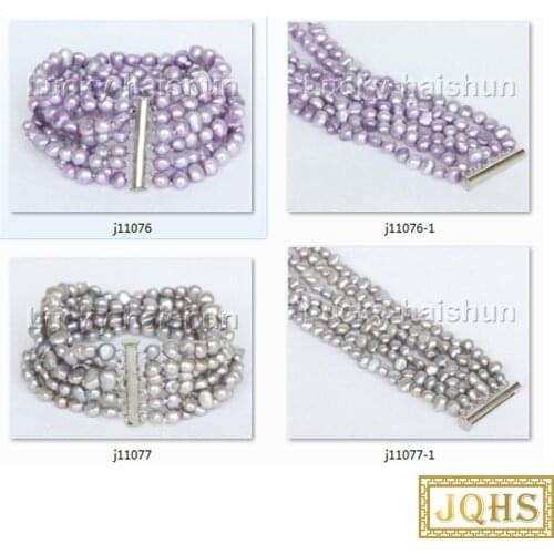 8" 8mm 6row Baroque gray lavender freshwater pearls beads Strand bracelet j11077-2