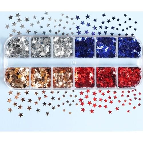 12 Grids Gold Silver Star Nail Sequins Mixed Size Glitter Sparkly Flakes For Gel Polish Manicure Nail Art Decoration Accessories