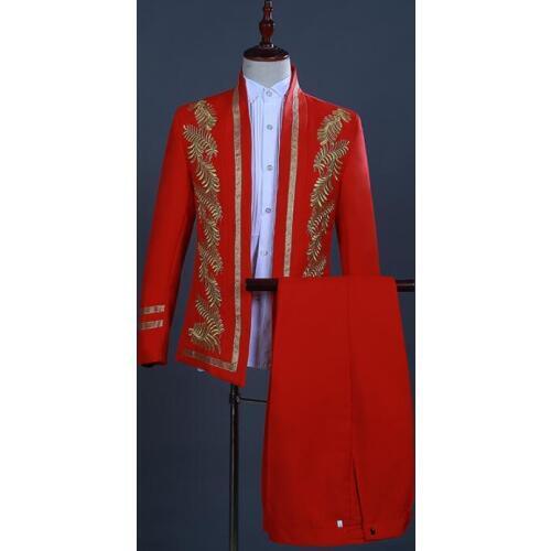 Blazer men groom suit set with pants mens wedding suits singer dance stage National wind court clothing embroidered formal dress