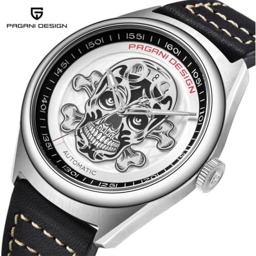 PAGANI DESIGN Men`s Watch Seagull 2813 Movt Automatic Mechanical Watches Skull Head Wristwatches Men Rocket Pointer reloj hombre