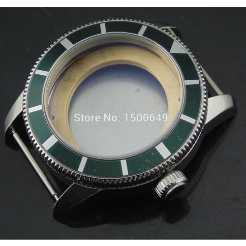 Corgeut 46mm 316L stainless steel watch case with the green bezel is suitable for ETA2836 DG2813 automatic mechanical movement