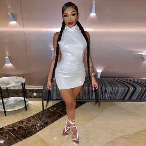 Black White High Necked Sleeveless Women Mini Dress Summer Birthday Festival Clothing for Women Sexy Midnight Side Split Dress