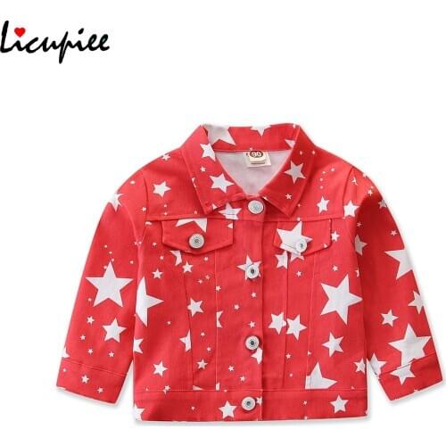 Baby Kids Fashion Jackets Coat Childrens Jacket Girls Lapel Long Sleeve Top Star Printed Pattern Autumn Coat for Boy 1-6 Year