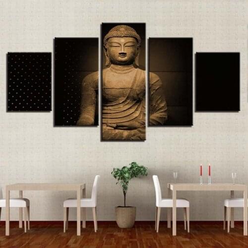 Home Decoration HD Prints 5 Pieces Buddha Canvas Painting Wall Art For Living Room Modular Statue Pictures Classic Framed Poster
