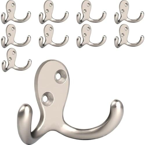 Double Prong Robe Wall Hooks For Coats Heavy Duty Towel Hanger Towel Hook For Bathroom Bedroom Coat Hooks Wall Mounted