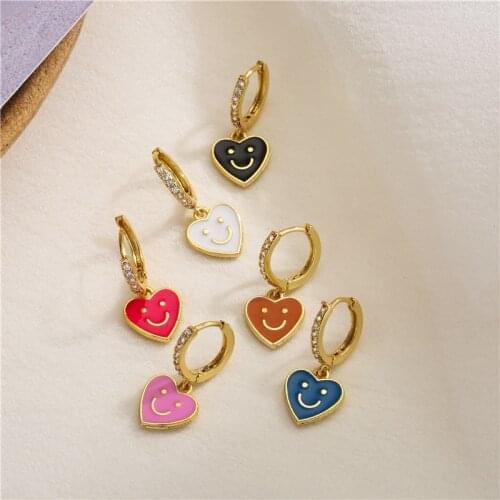 HECEHNG,1 Pair,Gold White Pink Blue Black Enamel Smile Drop Earring,Ear Clips Pendiente Summer Jewelry For Women Gift