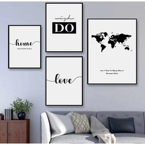 World Map Nordic Posters Prints Wall Art Canvas Painting Black And White Home Love Decorative Pictures For Bedroom Living Room