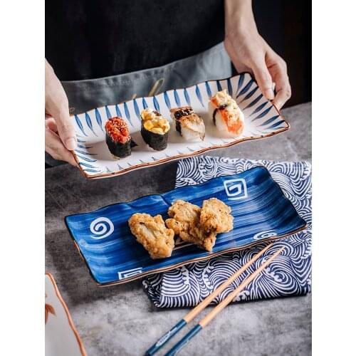 Japanese style retro hand-painted ceramic sushi plate square plate Japanese food tray dessert dessert plate platos
