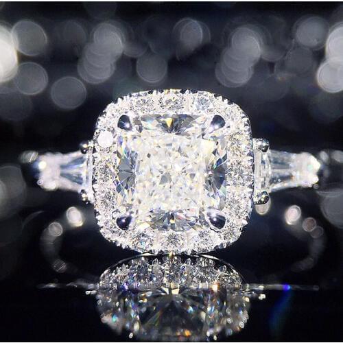 Luxury 18K White Gold Center 1ct Cushion Cut Moissanite Halo Ring Lab Grown Diamond Ring Wedding Ring Jewelry For Women
