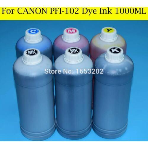 6 L/Lot For Canon PFI-102 Dye Ink For Canon iPF500 iPF510 iPF600 iPF605 iPF610 iPF700 iPF710 iPF720 Printer