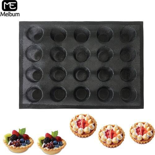 Meibum 20 Cavity Black Porous Silicone Mold Cake Tart Mini Pizza Modle Round Shape Bread Hamburger Mould Non Stick Bakeware Tool