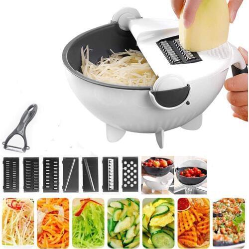 Multi-functional Magic Rotate Vegetable Cutter Drain Basket Manual Slicer Draining Basket Kitchen Veggie Fruit Shredder Grater