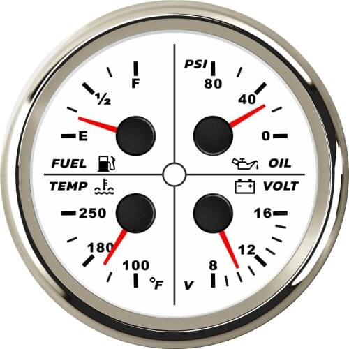 85MM 4 in 1 Multifunctional Gauge Oil Pressure 0-190ohm Fuel Level Water Temp 12V Voltmeter for Auto Marine with Backlight