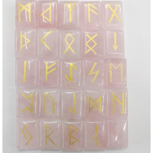 Fashion Runes Divination Tumbled Stones 25pcs Natural Roses quartz tiger eye Viking Runes Amulet Set Reiki Healing Crystals
