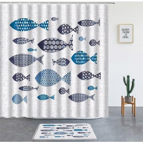 Cartoon Tropical Fish Printing Shower Curtains Set Child Gifts Room Decor Carpet Bath Mat Bathroom Screen Entrance Door Mat Rugs