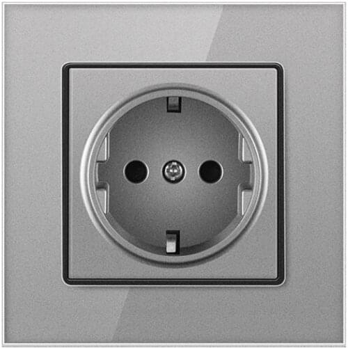 Gray 86 Type Wall Electrical Popsocket German Standard Crystal Glass Panel Wall EU Socket Power Outlet AC110-250V 16A