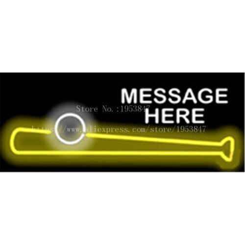 Custom Message Ball & Bat NEON SIGN REAL GLASS BEER BAR PUB LIGHT SIGNS store display Bulbs Desserts Pastries Lights 19*15"