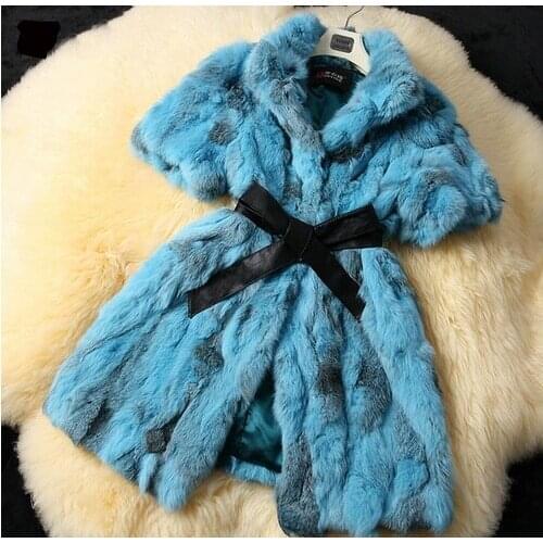 New genuine rabbit fur coat women long rabbit fur jacket winter warm fur waistcoat with free belt big Free shipping J2