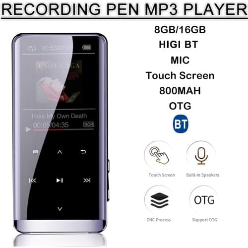 OTG MP3 Player Voice Recorder Bluetooth 4.2 Touch Screen 1.8inch Portable HIFI 5D Music Player 8GB/16G Ultra Thin MP3 Player FM