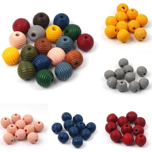 20-50Pcs/lot Multicolor Natural Stripe Wooden Beads Balls Loose Spacer Round Beads for Jewelry Making Handmade DIY Accessories