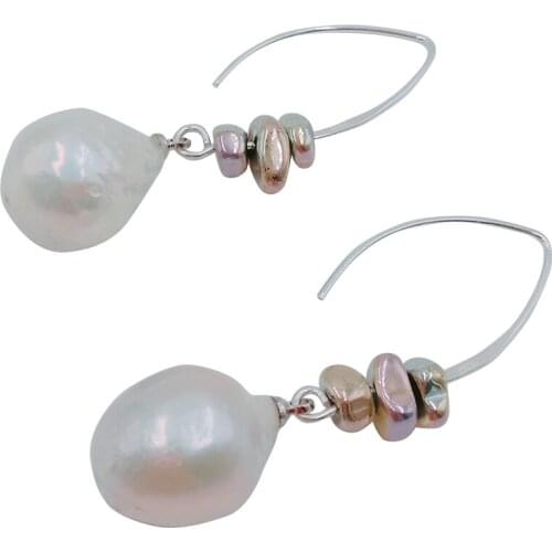 Keshi baroque pearl 925 silver earring,100% freshwater pearl earring with nice 925 silver hook ,13-16 mm big baroque pearl