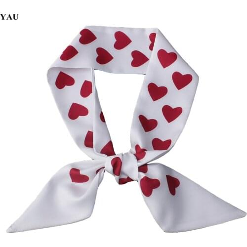 Twill Silk 100cm*6cm Woman Small Scarf Luxury Brand Red Love-hearted Printed Long Scarves Bag Female Skinny Scarf Wraps Tie