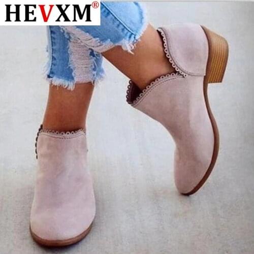 Womens Ankle Boots 2020 Autumn Women Elegant Lace Leather Low Heels Woman Casual Ladies Pointed Toe Pump Female Shoes Plus Size