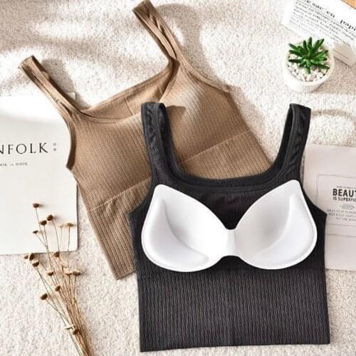 SALSPOR Womens Tank Top Seamless Solid Wide Shoulder Straps Bra Lingerie Comfortable One-Piece Breast Wrap Camisole