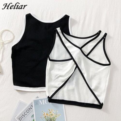 HELIAR Women Sexy Tank Top Summer Female Knitting Solid Tank Tops Cross Halter Crop Top Night Club Bodycon Camisouls Summer 2019
