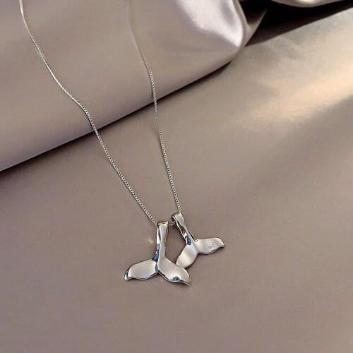 BUDROVKY S925 Sterling Silver Fishtail Couple Necklace Dolphin Pendant Chain on the Neck Jewelry Christmas Gifts for Women