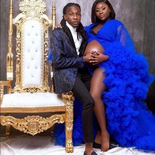 Royal Blue See Thru Ruffles Tulle Bridal Shower Night Dresses Honeymoon Long Dress Women Vestidos Christmas Party Dresses