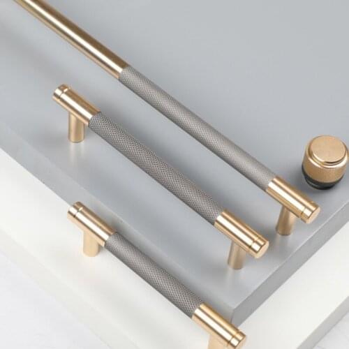 Gold + Grey Drawer Cabinet Door Handle Wardrobe Solid Space Aluminum Knob Extended Home Bedroom Decorative Hardware