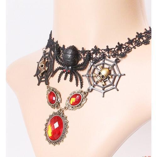 12 Pieces/Lot Vintage Women Spider Web Necklace Black Hollow Skeleton Chokers Cubic Zirconia Necklaces Ladies Halloween Gift