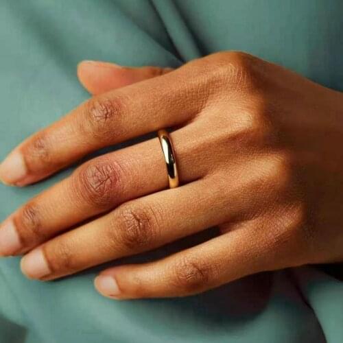 18K Gold IP Plating Stainless Steel Ring For Women Minimalist High Polished Wedding Band Ring Simple Daily Jewely