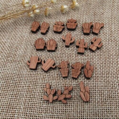 DIY Laser Cut Wood Cabochon Shape Cactus Charms Wooden Jewerly Earrings Suppliers