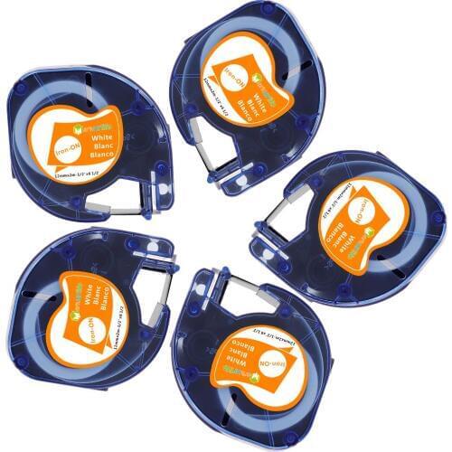 5PCS/Lot Compatible for Dymo LT Iron-On Fabric Labels 12mm Black on White Iron-On Label Ribbons for Dymo Letratag Printer 18771