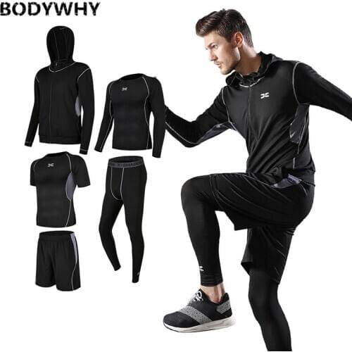 6Pcs/Set Mens Tracksuit Gym Fitness Compression Sports Suit Clothes Running Jogging Sport Wear Tight Quick Dry Running Sets New
