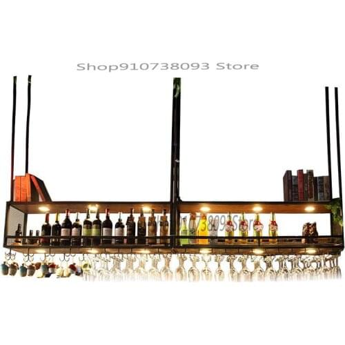 American wrought iron solid wood upside down wine glass rack wall hanging wall cabinet bar decoration storage rack wine rack han