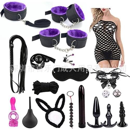 BDSM Adults Sex Toys For Couple Handcuffs Gag Whip Spanking Anal Plug Sex Dice Chest Clip Bdsm Bondage Constraint Toys Set
