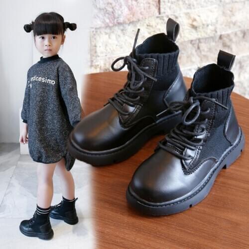 Children Casual Shoes Autumn Winter Martin Boots Boys Shoes Fashion Leather Soft Antislip Girls Boots 26-36 Sport Running Shoes