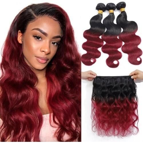 Brazilian Hair Weave Bundles 1b/99j Red Burgundy Body Wave Human Hair Bundles 1/3/4 Remy Hair Extensions Double Weft Weave
