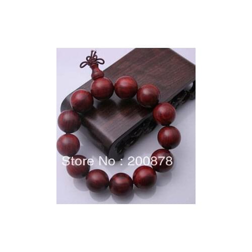 BRO660 Buddhist Wooden beads Prayer Wrist Mala,18mm,Indian Big Leaf Red Sandalwood Man Bracelet