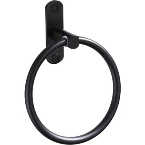Black Space Aluminum Towel Holder Round Bath Towel Ring Wall Mounted Rack Shelf G88B