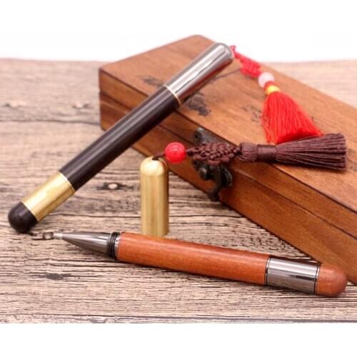 Ancient style literary wooden pen holder Baozhu water writing pen retro Chinese knot gel pen Christmas gift custom LOGO