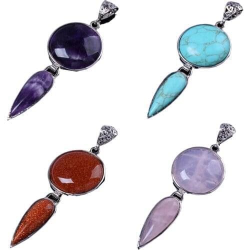 Long Necklace Good Quality Quartz Rose Color Pendant Charm with Long Chain