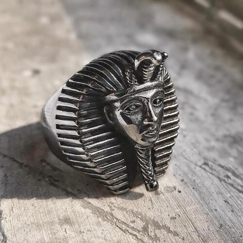 Egyptian Pharaoh Ring Vintage Egypt Tutankhamun Mens Ancient Stainless Steel Rings Punk Biker Jewelry