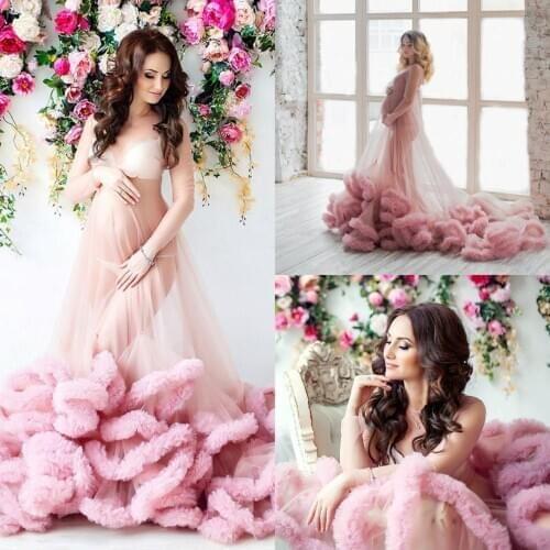 Elegant Customise Maternity Dress Night Robes 2020 Long Sleeves Photography Dress Tiered Party Sleepwear Nightgown Robes