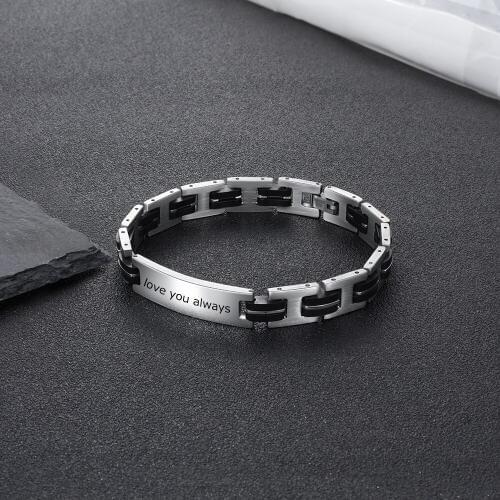 Engravable Custom Name ID Bar Bracelet Stainless Steel Link Chain Bracelets Bangles For Men Personalize Jewelry Gift