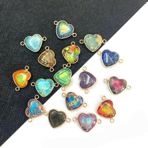 Emperor Stone Connector Love Heart Shape Treatment Stone Double Hole Fashion Pendant for DIY Handmade Jewelry Accessories15x23mm